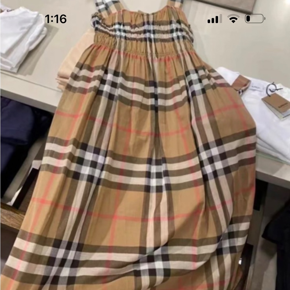 Burberry Tan Smocked Maxi Sundress